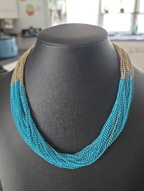 Multi-Strand Turquoise and Gold Layered Necklace